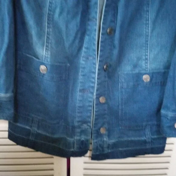 ISAAC MIZRAHI LIVE Blue Denim Barn Chore Coat Jacket Size 2 XS S QVC *No Belt - Picture 9 of 12